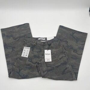 Refrain Los Angeles Printed Wide Leg Jeans Camo Grey Black Size 1/25‎ J1493 NEW